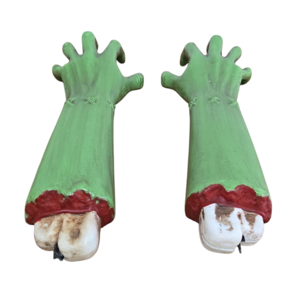 2 Pcs Halloween 14" Broken Green Hands Fake Scary Arms Haunted House Props